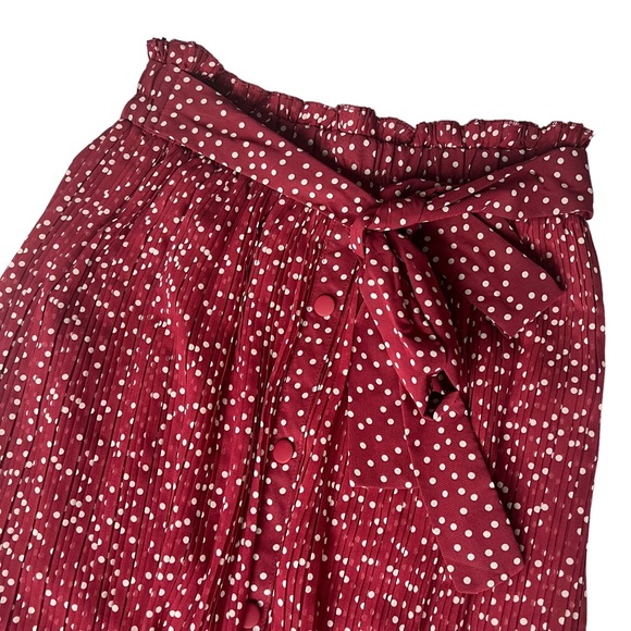 Zara Maxi Skirt Pleated Burgandy with White Polka Dots - Picture 2 of 6